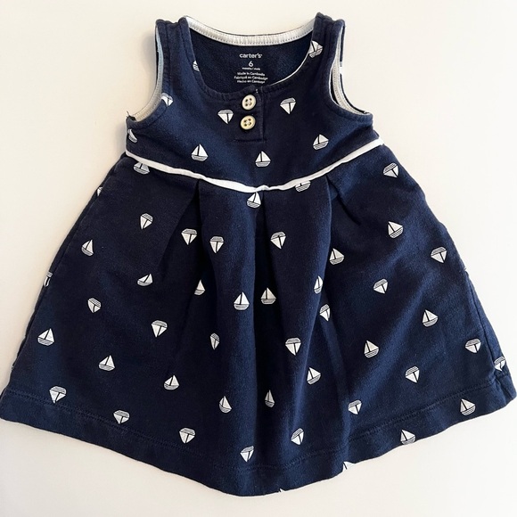 Carter's Blue & White Nautical Sailboat A-Line Sundress Baby 6-9 MTHS - Picture 3 of 4